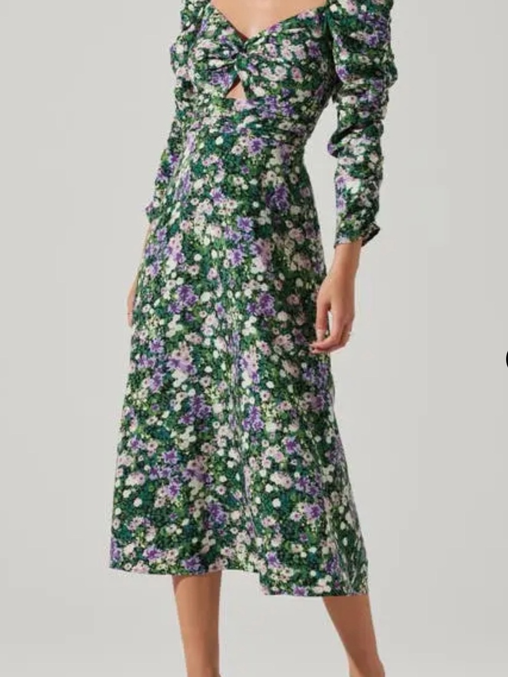 ASTR Green Floral Midi Dress with Puff Sleeves